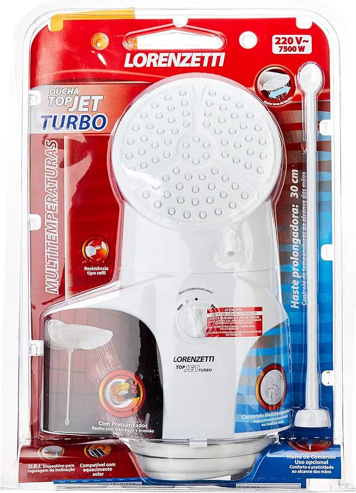 Ducha Top Jet Turbo Multitemperaturas 220V 7500W, Lorenzetti, 7541515, Branco, Pequeno