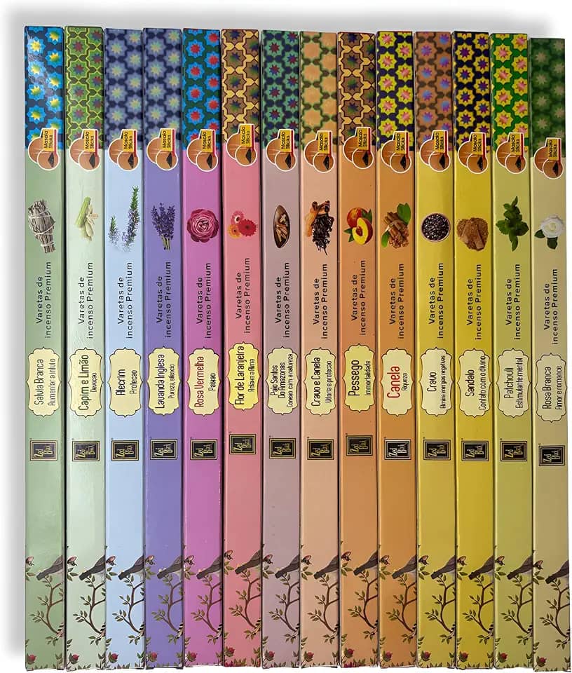 Kit 14 Incenso Natural Massala Indiano Premium 7 Varetas No Total 98 | 14 Dos Melhores Aromas | 40m Queima | Importado da índia