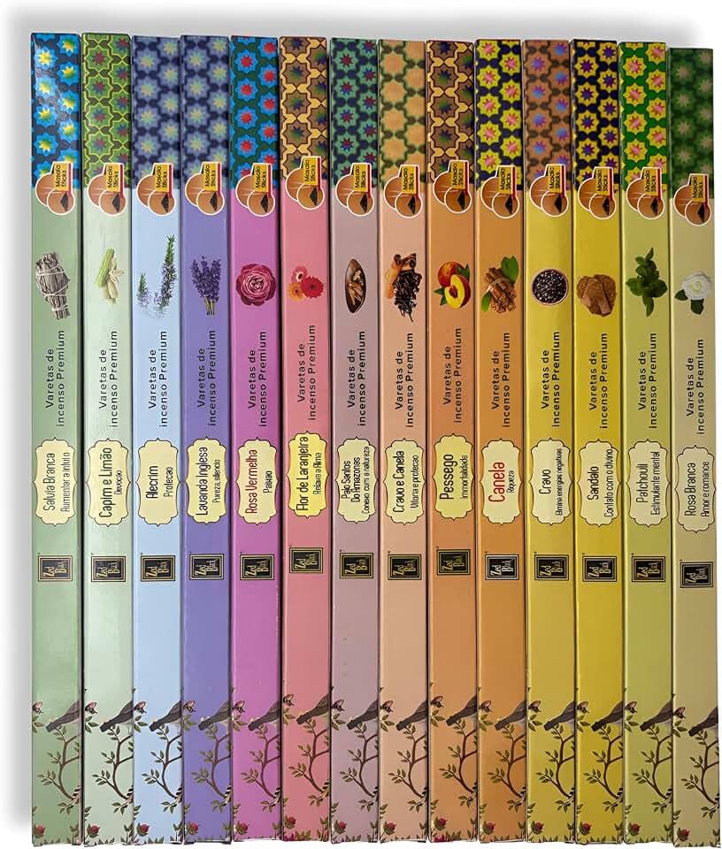 Kit 14 Incenso Natural Massala Indiano Premium 7 Varetas No Total 98 | 14 Dos Melhores Aromas | 40m Queima | Importado da índia