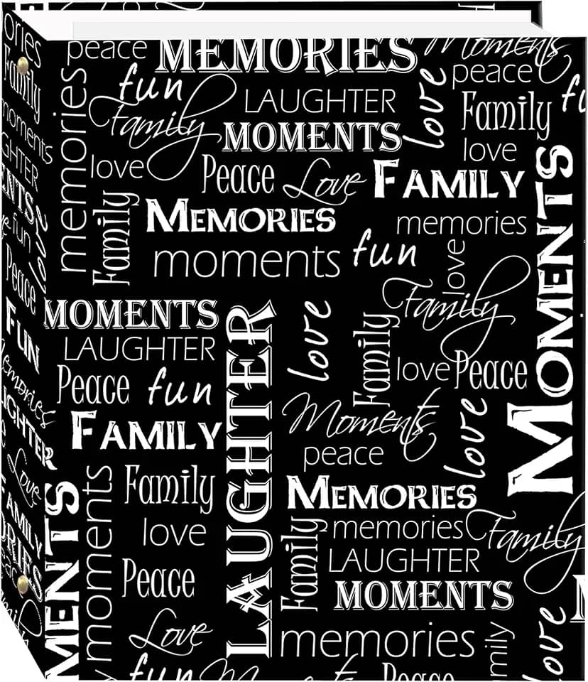 Álbum de fotos magnético autocolante de 3 anéis, 50 folhas, branco e preto