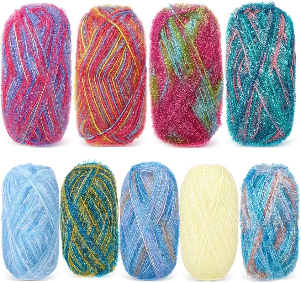 Timgle 9 novelos para panos de prato fio brilhante arco-íris para crochê, tricô, lavagem de louça, projetos de artesanato (retrô)