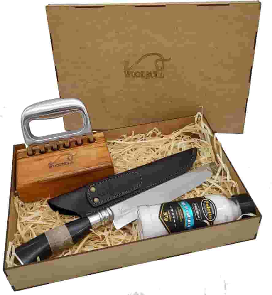 Kit Churrasco com Faca 8', Garra de Urso e Sal Parrilla Chef Parrillero, Ideal para Preparar e Servir Carnes com Estilo, Perfeito para Churrasqueiros e Amantes de Churrasco – WOODBULL.