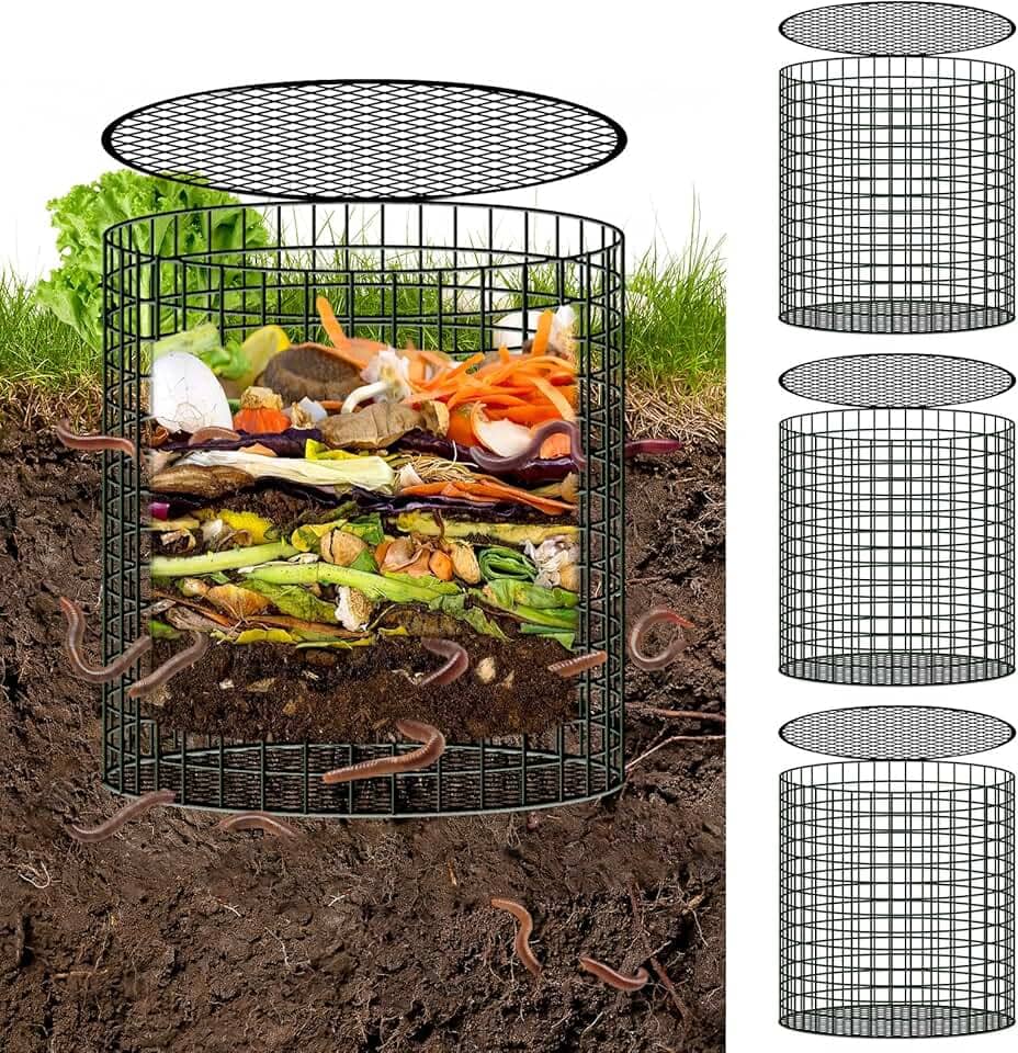 U0U Composteira De Minhoca Enterrada Com 3 Peças, Removível Para Fazenda, Reciclagem Resíduos Alimentares Cozinha (3, Preta)