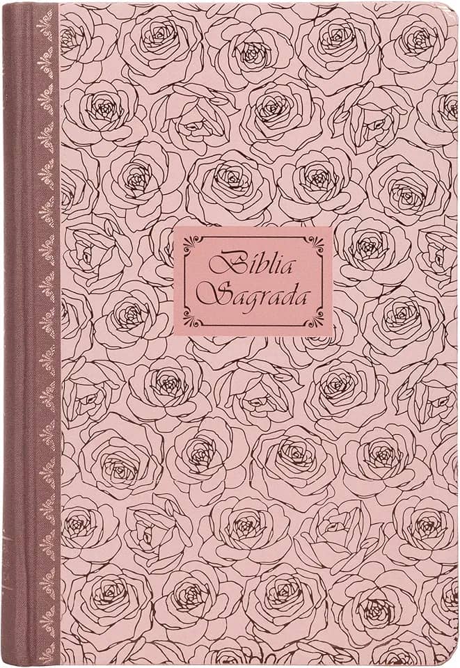 Bíblia Sagrada Católica, Letra Grande, Rosas, Capa dura com lombada em tecido, Leitura Perfeita