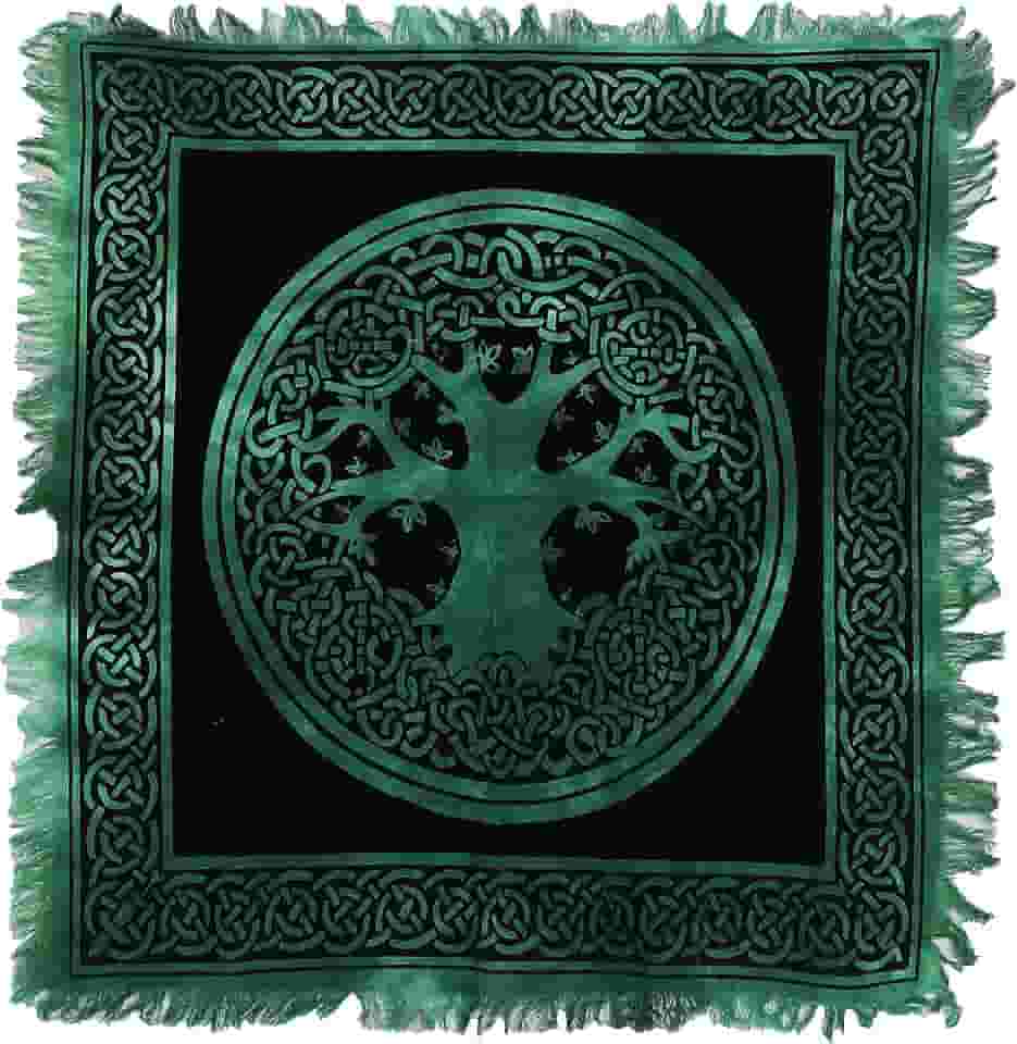 Indian Consigners Toalha de mesa verde altar celta árvore da vida Tarot Alter
